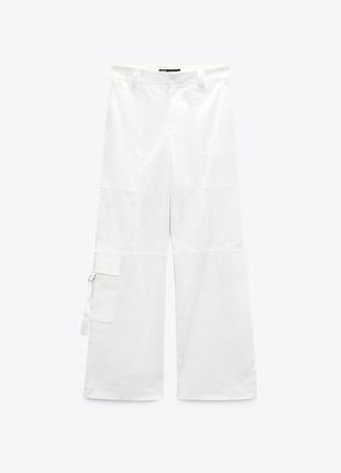 Белые брюки атласные брюки белые свободные брюки карго zara xs s5 фото