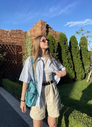 Винтажная оверсайз полосатая рубашка с коротким рукавом в полоску bogner винтаж 90х ysl yves saint laurent burberry lacoste polo ralph lauren xl l m s