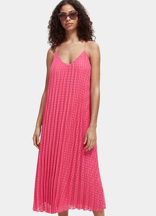 Платье женское миди плиссе яркое розовое фуксия