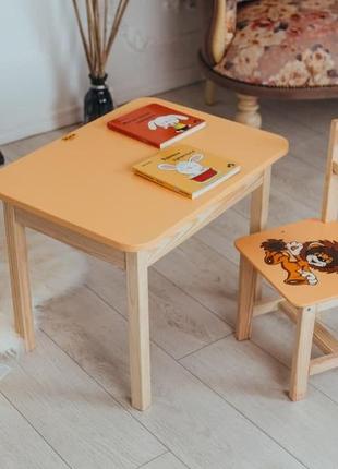 Детский стол и стул желтый. для учебы,рисования,игры. стол с ящиком и стульчик.6 фото