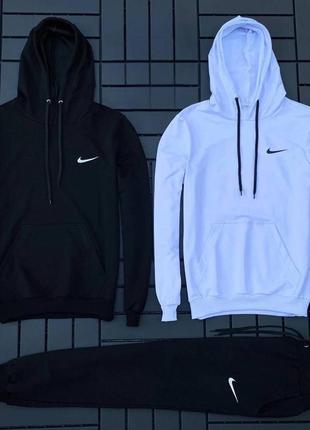 Костюм найк nike худи с капюшоном с карманом кенгуру футболка свободная брюки на манжетах комплект черный белый мужской натуральный