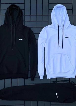 Костюм найк nike худі з капюшоном з карманом кенгуру футболка вільна штани на манжетах комплект чорний білий чоловічий натуральний