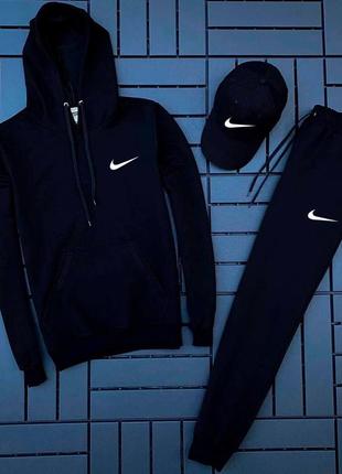 Костюм найк nike худи с капюшоном с карманом кенгуру футболка свободная брюки на манжетах комплект черный белый мужской натуральный