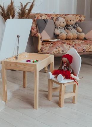 Детский столик и стульчик белоснежный. столик с ящиком белый6 фото