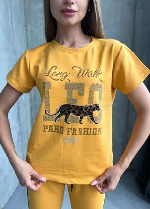 Спортивний костюм з написом leopard футболка штани з леопардовими вставками комплект жовтий рожевий пудра4 фото