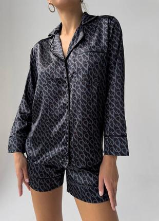 1101 шикарная шелковая пижама для женщин рубашка с длинным рукавом на пуговицах и шорты виктория сикрет