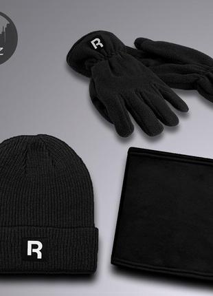 Комплект шапка + перчатки + баф reebok gloves до -25*с черный | комплект зимний мужской женский рибок