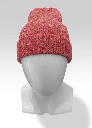 Шапка теплая зимняя унисекс fusion красная | шапка бини двойная осень зима с отворотом люкс качества