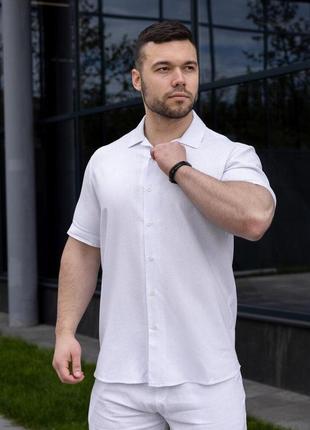 Мужская рубашка c коротким рукавом белая pobedov marsel2 фото