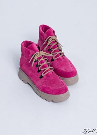 Замшевые женские ботинки на шнуровке из натуральной замши5 фото