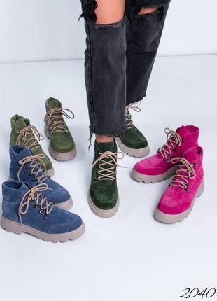 Замшевые женские ботинки на шнуровке из натуральной замши7 фото