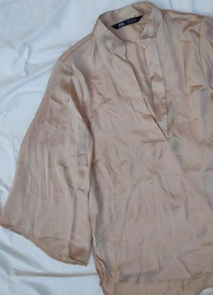 Сатинова атласна блузка ✨zara✨ блуза з V-подібним вирізом кремова блуза оверсайз9 фото