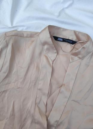 Сатинова атласна блузка ✨zara✨ блуза з V-подібним вирізом кремова блуза оверсайз6 фото