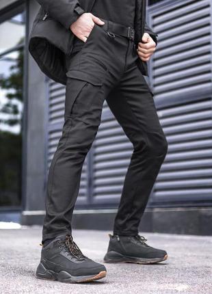 Штани карго чоловічі зимові з кишенями чорні pobedov trousers tactical зима4 фото