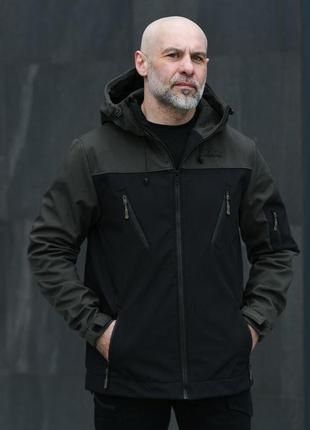 Куртка чоловіча демісезонна з капюшоном чорна, хакі pobedov korol' lev