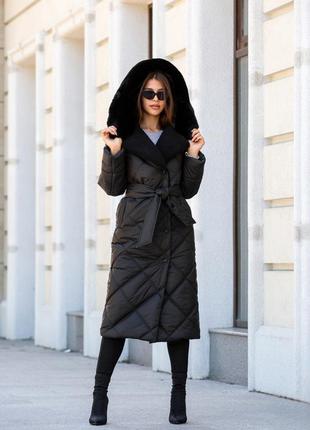 Зимове стьобане пальто пв-319 чорний+чорний