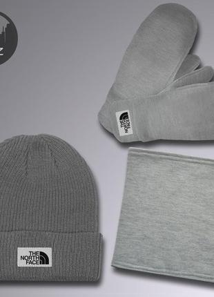 Комплект зимовий шапка + баф + рукавиці (рукавички) thrasher до -25 * с сірий | комплект чоловічий жіночий теплий4 фото