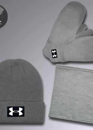 Комплект зимовий шапка + баф + рукавиці (рукавички) thrasher до -25 * с сірий | комплект чоловічий жіночий теплий7 фото