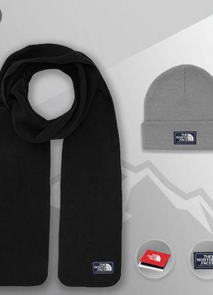 Комплект зимний шапка + шарф the north face темно-синий | набор tnf мужской женский теплый до -25*с тнф4 фото