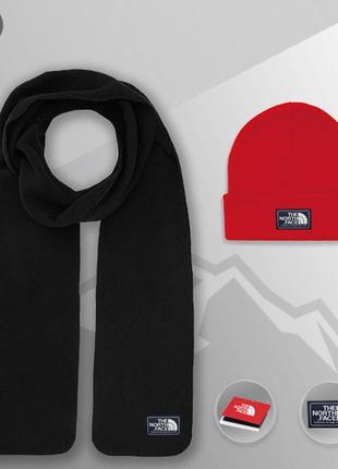 Комплект зимний шапка + шарф the north face темно-синий | набор tnf мужской женский теплый до -25*с тнф6 фото