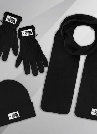 Комплект зимний шапка + шарф + перчатки the north face до -25*с | набор тнф теплый мужской женский3 фото