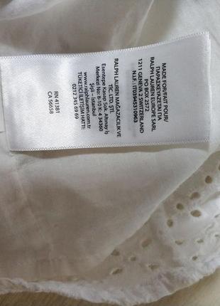 Белая актуальная блуза блузка топ прошва ришелье перфорация баска рюши бренд polo ralph lauren, оригинал,р.148 фото