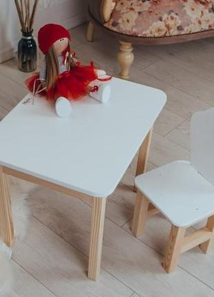 Детский столик и стульчик белый. столик с ящиком белоснежный