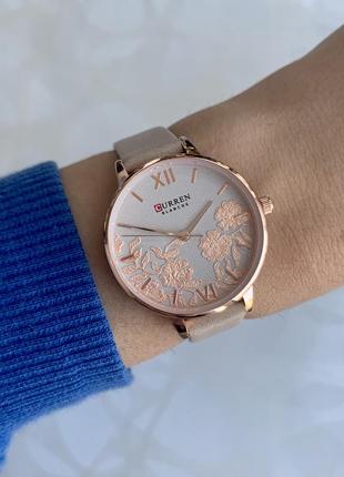 Женские часы curren blanche бежевые с цветами каррен бланш искусственная кожа3 фото