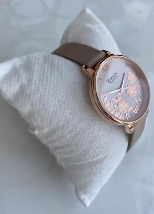 Женские часы curren blanche бежевые с цветами каррен бланш искусственная кожа4 фото
