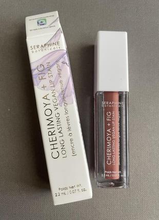 Стійка рідка помада бренду seraphine botanicals cherimoya + fig - long lasting vegan lip stain відтінок latte