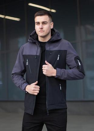 Куртка мужская демисезонная с капюшоном чёрно-серая pobedov korol' lev3 фото