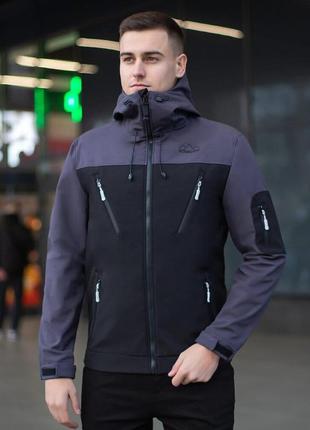 Куртка мужская демисезонная с капюшоном чёрно-серая pobedov korol' lev2 фото