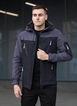 Куртка мужская демисезонная с капюшоном чёрно-серая pobedov korol' lev4 фото