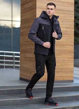 Куртка мужская демисезонная с капюшоном чёрно-серая pobedov korol' lev5 фото