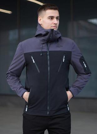 Куртка мужская демисезонная с капюшоном чёрно-серая pobedov korol' lev