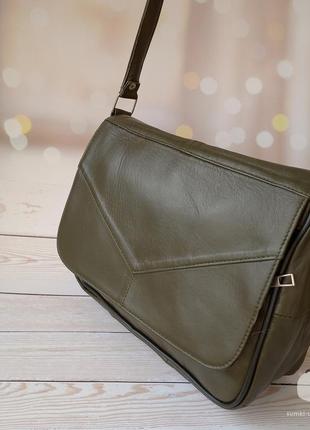 Женская сумка лулиза – сумка из натуральной кожи,  цвет  оливковый хаки2 фото