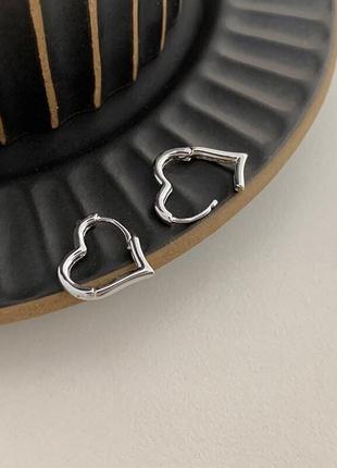 Серьги сердца посеребрённые, стильное сережки серебро1 фото