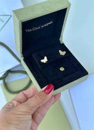 Серьги бабочки серебро 925 пуссеты гвоздики брендовые в стиле van cleef