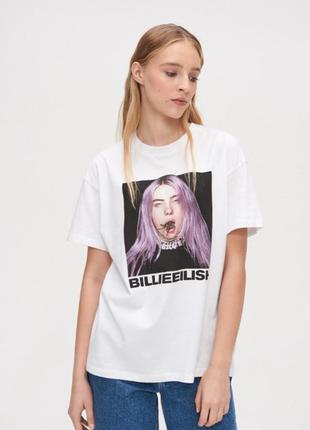 S/m/l новая фирменная натуральная футболка oversize оверсайз с принтом billie eilish crop оригинал сток