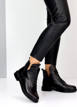Черные кожаные женские ботинки натуральная кожа на флисе 36,37,38,39,40