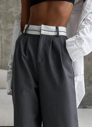 Женские классические брюки палаццо серые графитовые свободного кроя брюки палаццо графит 42-522 фото