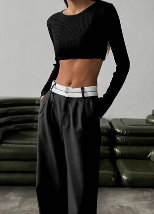 Женские классические брюки палаццо черные свободного кроя штаны палаццо 42-523 фото