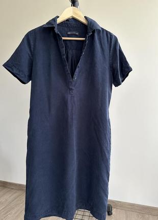 Платье с воротником короткое синее м размер