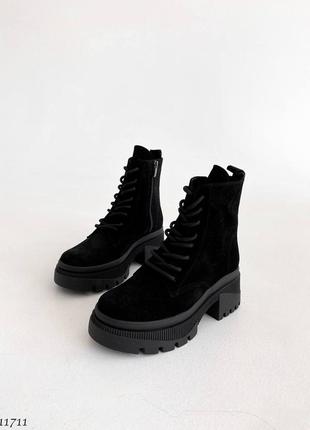 Черные натуральные замшевые демисезонные деми осенние ботинки на шнурках шнуровке толстой высокой подошве платформе замша осень10 фото