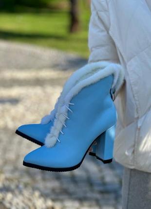 Эксклюзивные ботинки из итальянской кожи и замши женские на каблуке с норкой10 фото
