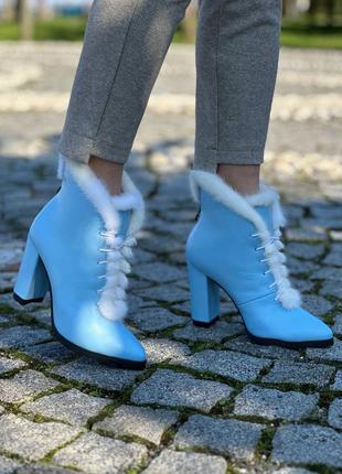 Эксклюзивные ботинки из итальянской кожи и замши женские на каблуке с норкой