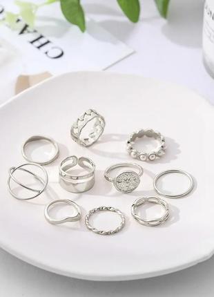 Набор колец серебристие кольца кольцо с жемчугом фланговые кольца винтажние ретро кольца5 фото