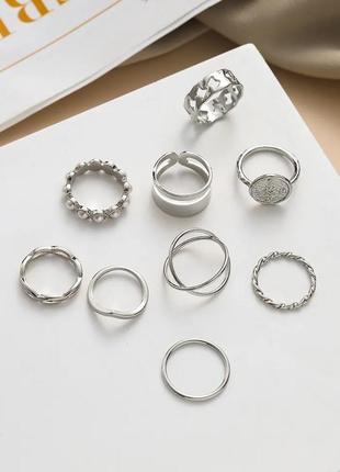 Набор колец серебристие кольца кольцо с жемчугом фланговые кольца винтажние ретро кольца4 фото