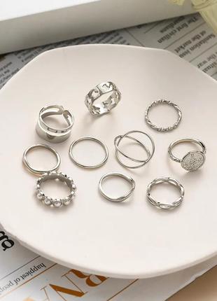 Набор колец серебристие кольца кольцо с жемчугом фланговые кольца винтажние ретро кольца3 фото
