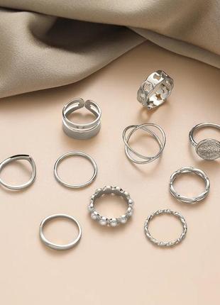 Набор колец серебристие кольца кольцо с жемчугом фланговые кольца винтажние ретро кольца2 фото